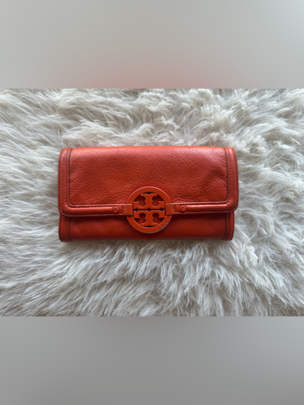 Tory Burch Bright Tory Orange Leather Continental Wallet clutch